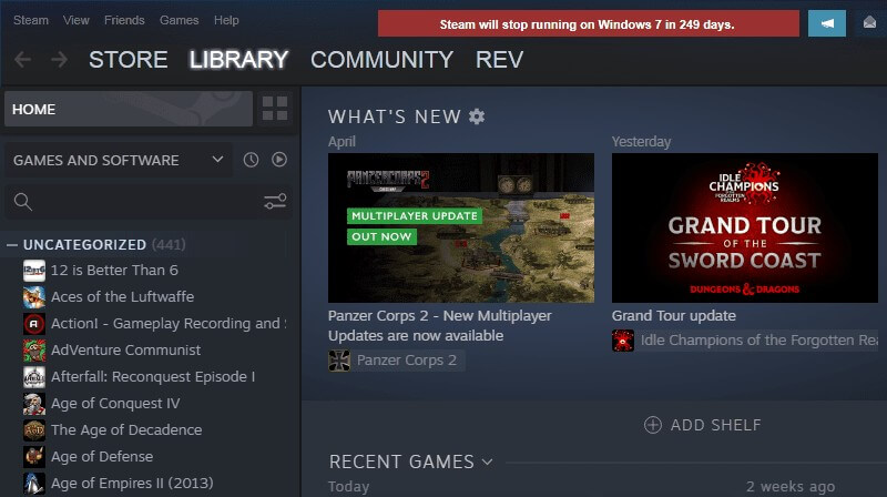 steam end of support message windows 7