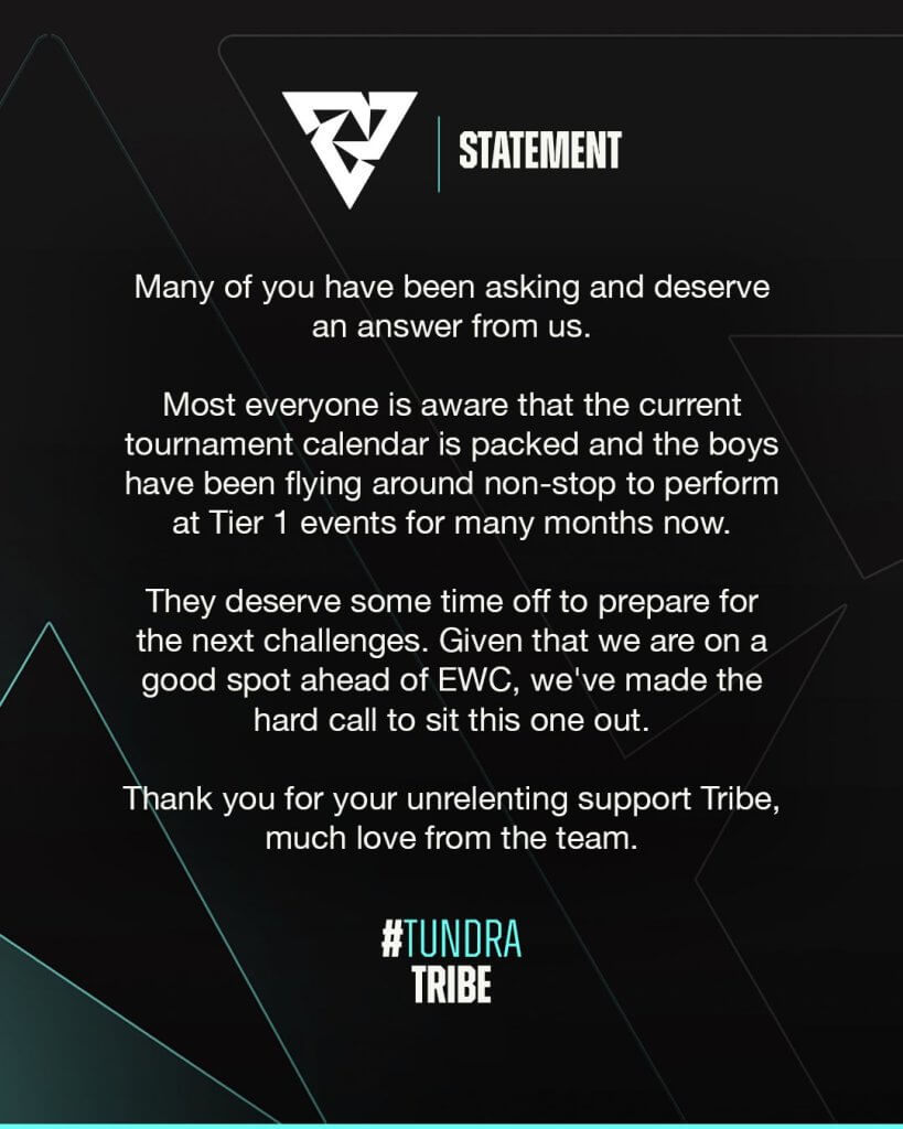 Tundra Esports Comunicated ESL